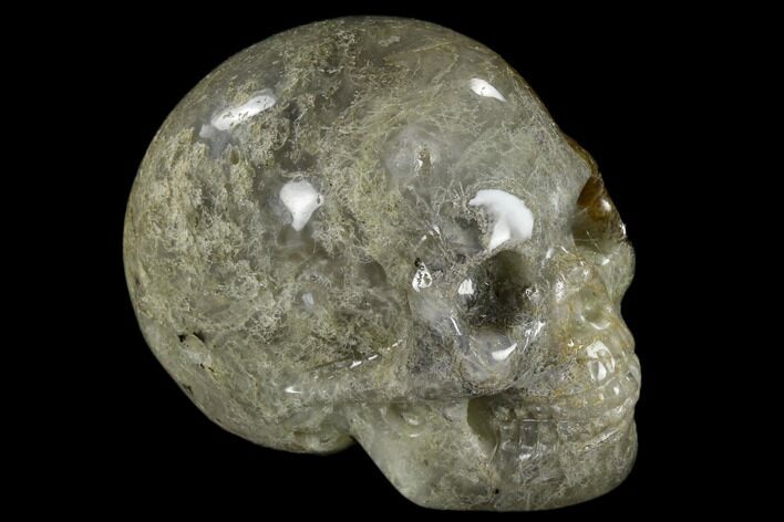 Realistic, Polished Moss Agate Skull #116824